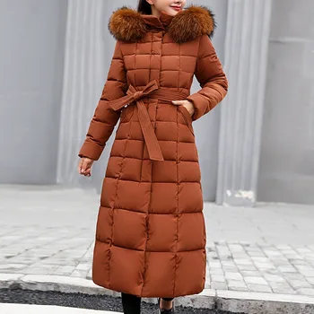 2021 Naujas Stilius Madinga Kailio Moterų Žiemos Striukė Medvilnės Paminkštintas Šiltas Maxi Puffer Coat Ponios Ilgi Paltai Parko Femme Striukė