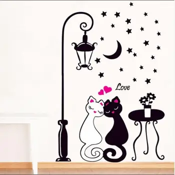 Karšto Namų Dekoro Kambarį Miegamojo Sienų Lipdukai Mėgėjams Katė, Gatvių Apšvietimas, Tapetai, Black & White Cat Lipdukas