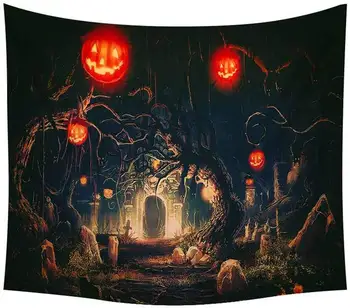 Baisu Miško Helovinas Gobelenas Haunted House, Moliūgai Sienos Kabo su Tamsiai Creepy Atmosferą Namų Sienų Dekoras